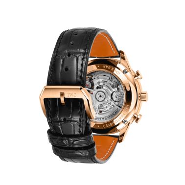 Montre IWC Portugieser Chronographe automatique cadran noir et or rouge bracelet cuir 41 mm