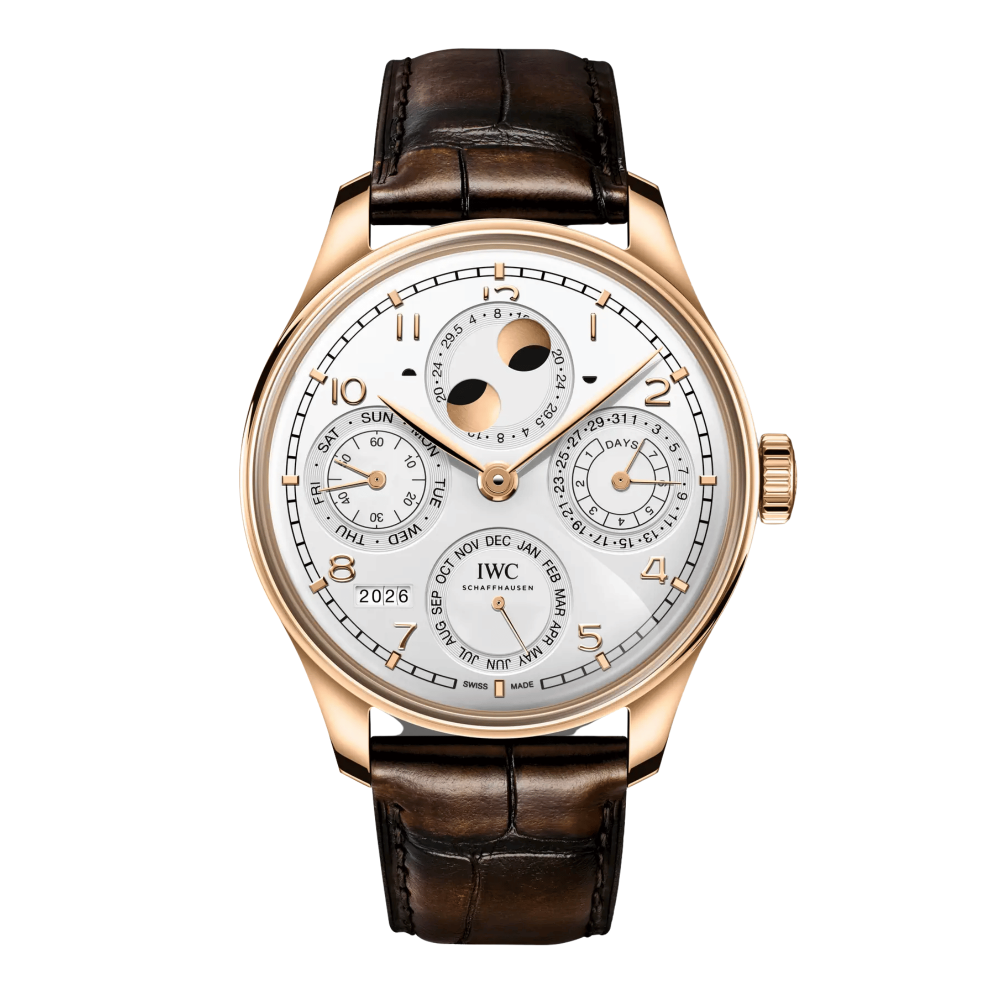 IWC Portugieser Perpetual Calendar automatic white dial leather strap 44 mm