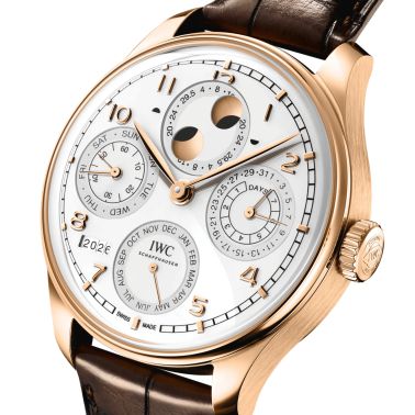 IWC Portugieser Perpetual Calendar automatic white dial leather strap 44 mm
