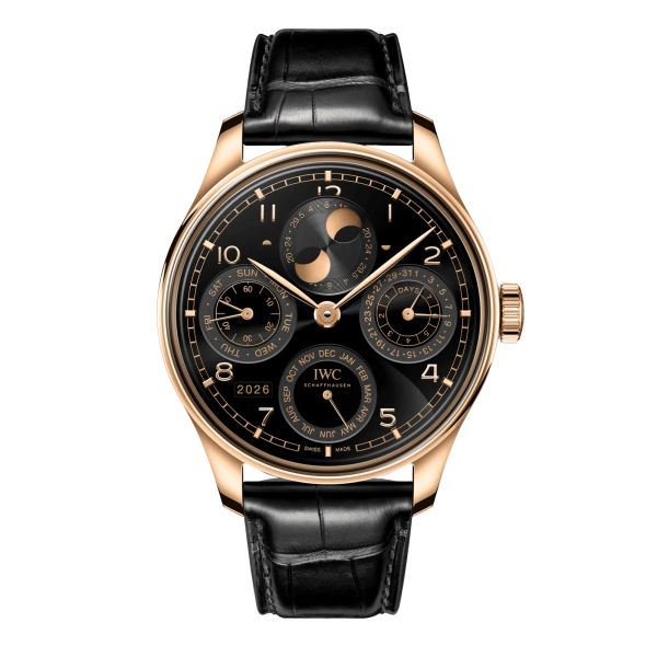 IWC Portugieser Perpetual Calendar automatic black dial leather strap 44 mm