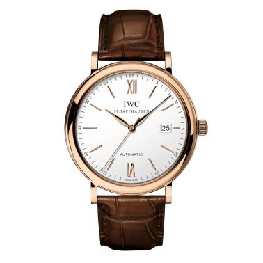 Montre IWC Portofino Automatic cadran argenté bracelet cuir marron 40 mm