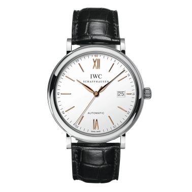 Montre IWC Portofino Automatic cadran argenté bracelet cuir noir 40 mm