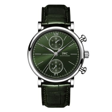 Montre IWC Portofino Chronographe automatique cadran vert bracelet cuir vert 39 mm