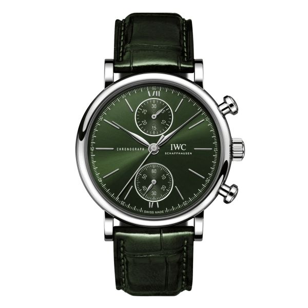 Montre IWC Portofino Chronographe automatique cadran vert bracelet cuir vert 39 mm