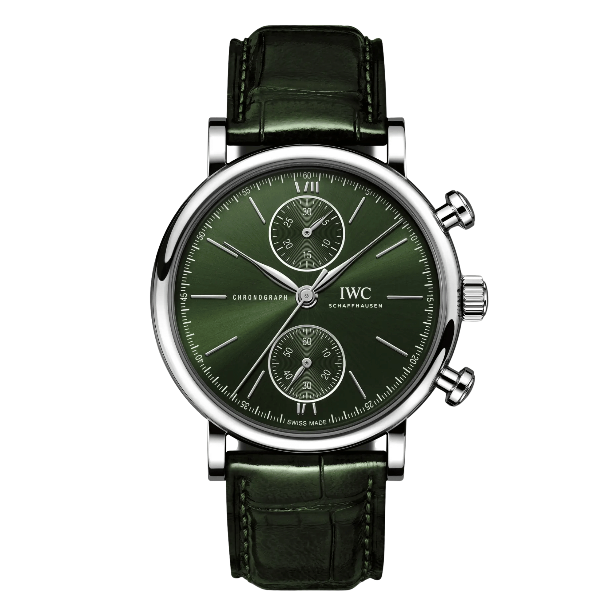 Montre IWC Portofino Chronographe automatique cadran vert bracelet cuir vert 39 mm