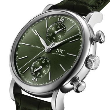 Montre IWC Portofino Chronographe automatique cadran vert bracelet cuir vert 39 mm