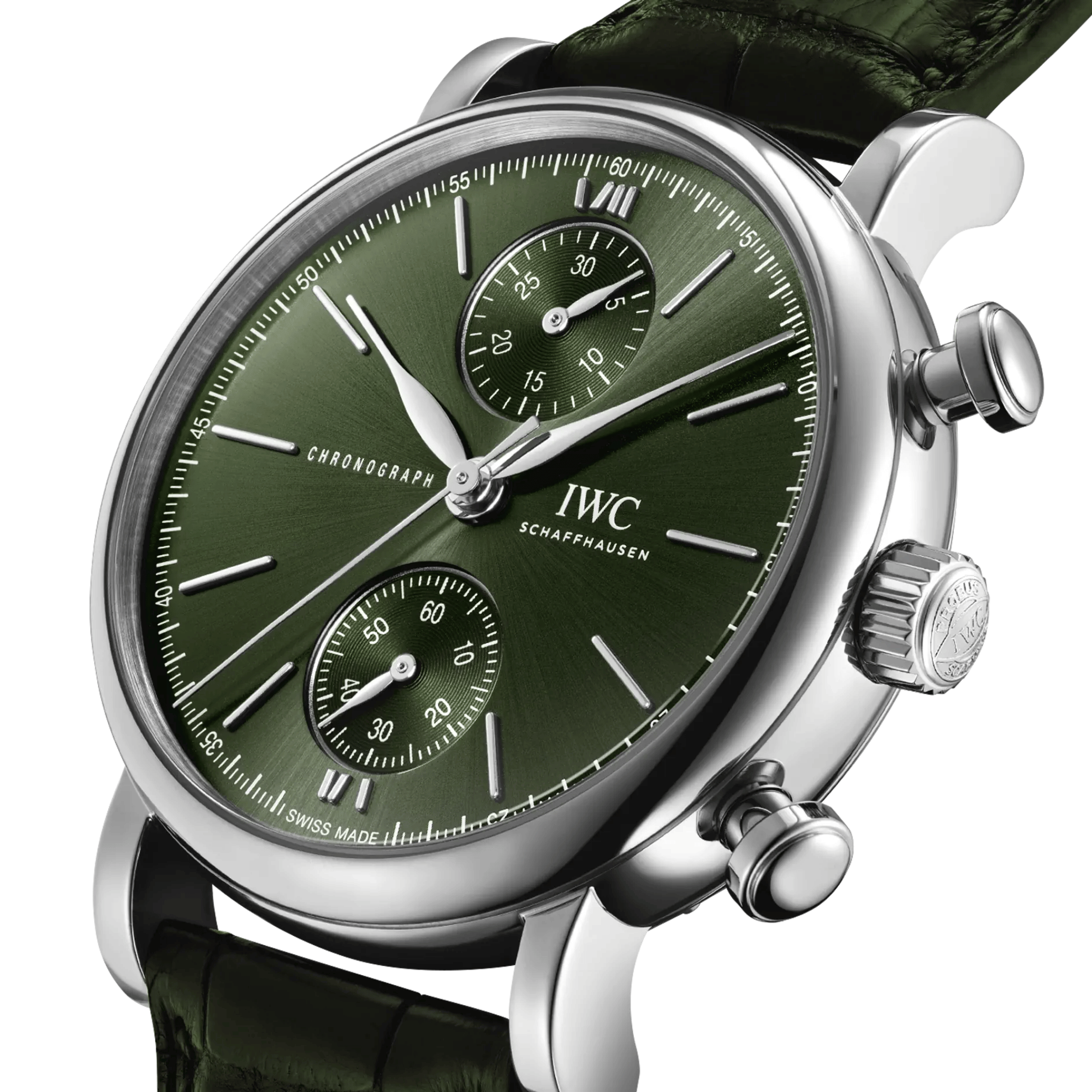 Montre IWC Portofino Chronographe automatique cadran vert bracelet cuir vert 39 mm