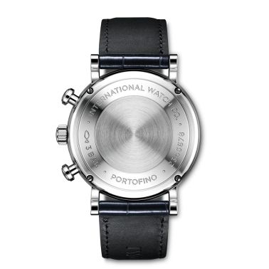 Montre IWC Portofino Chronographe automatique cadran argent bracelet cuir bleu 39 mm