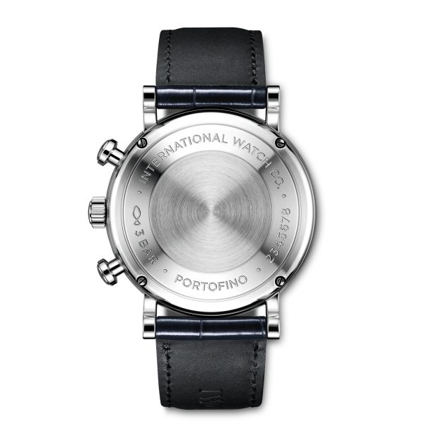 Montre IWC Portofino Chronographe automatique cadran argent bracelet cuir bleu 39 mm