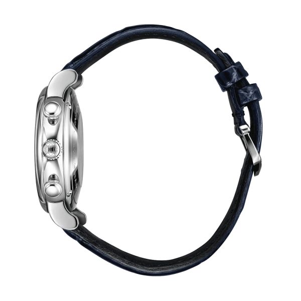 Montre IWC Portofino Chronographe automatique cadran argent bracelet cuir bleu 39 mm