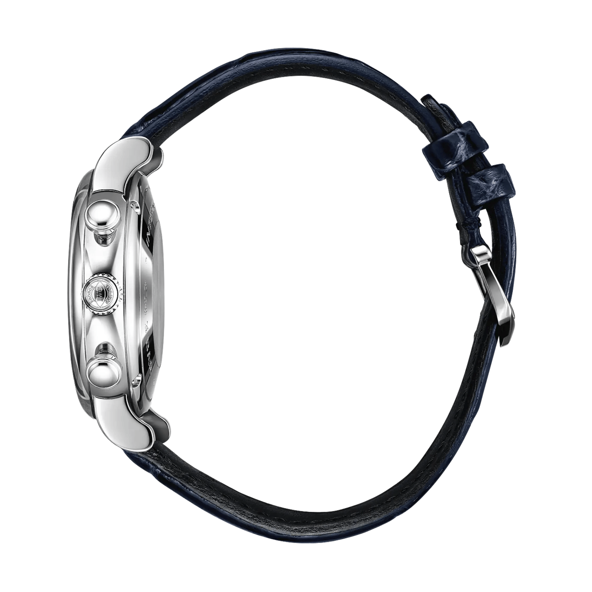 Montre IWC Portofino Chronographe automatique cadran argent bracelet cuir bleu 39 mm