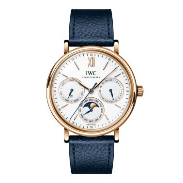 Montre IWC Portofino Calendrier Perpétuel automatique cadran argenté bracelet cuir 40 mm