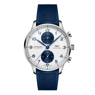 Montre IWC Portugieser Chronographe automatique cadran blanc bracelet caoutchouc 41 mm