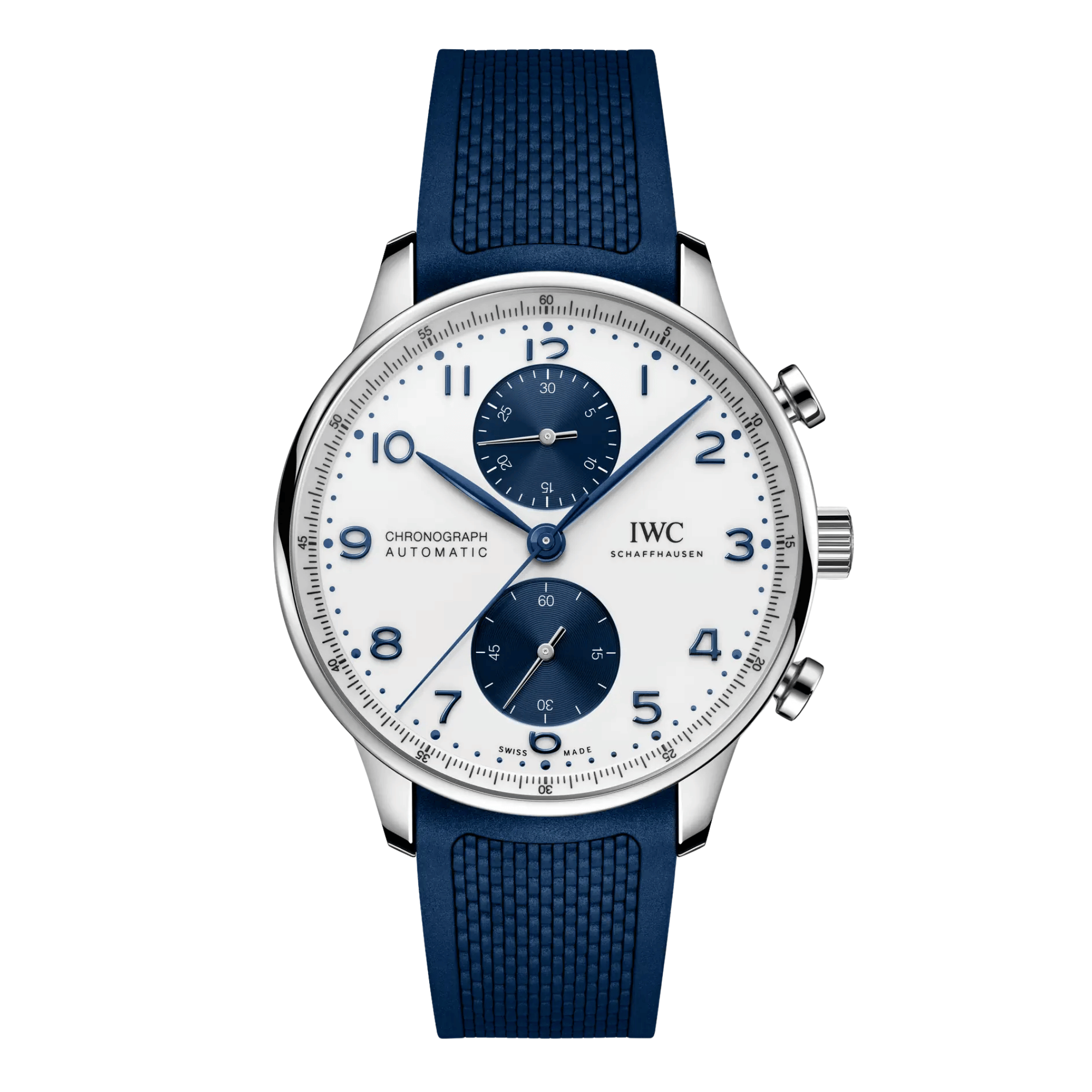 Montre IWC Portugieser Chronographe automatique cadran blanc bracelet caoutchouc 41 mm