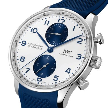 IWC Portugieser Chronograph automatic white dial caoutchouc bracelet 41 mm