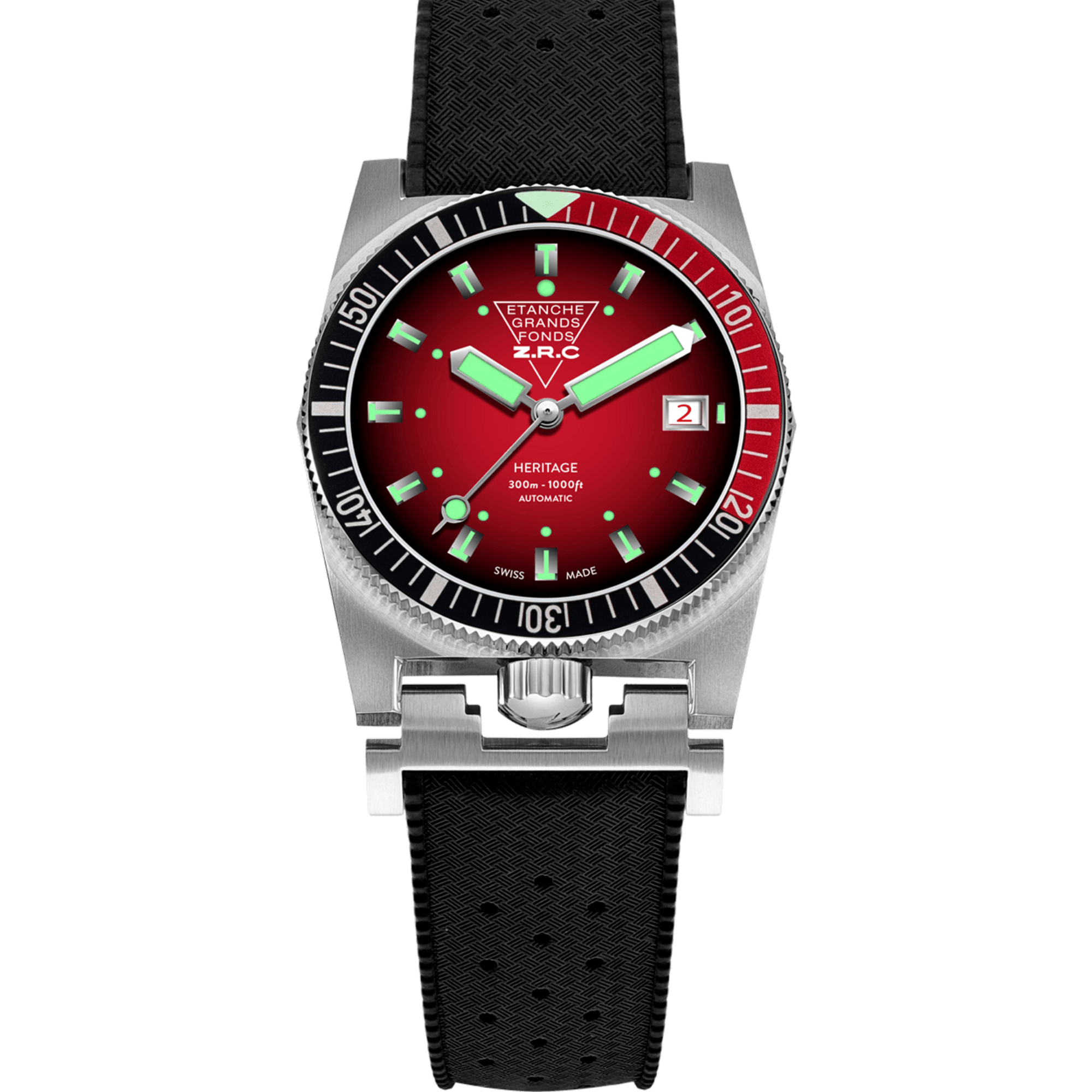 Montre ZRC Grands Fonds 300 HERITAGE Crimson cadran rouge bracelet caoutchouc 39 mm