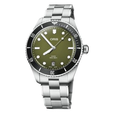Oris Divers Date automatic green dial steel bracelet 39 mm