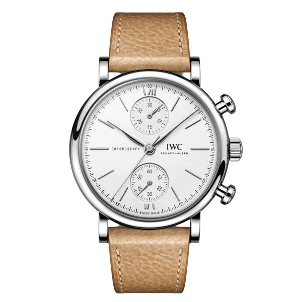 Montre IWC Portofino Chronographe automatique cadran argenté bracelet cuir 39 mm