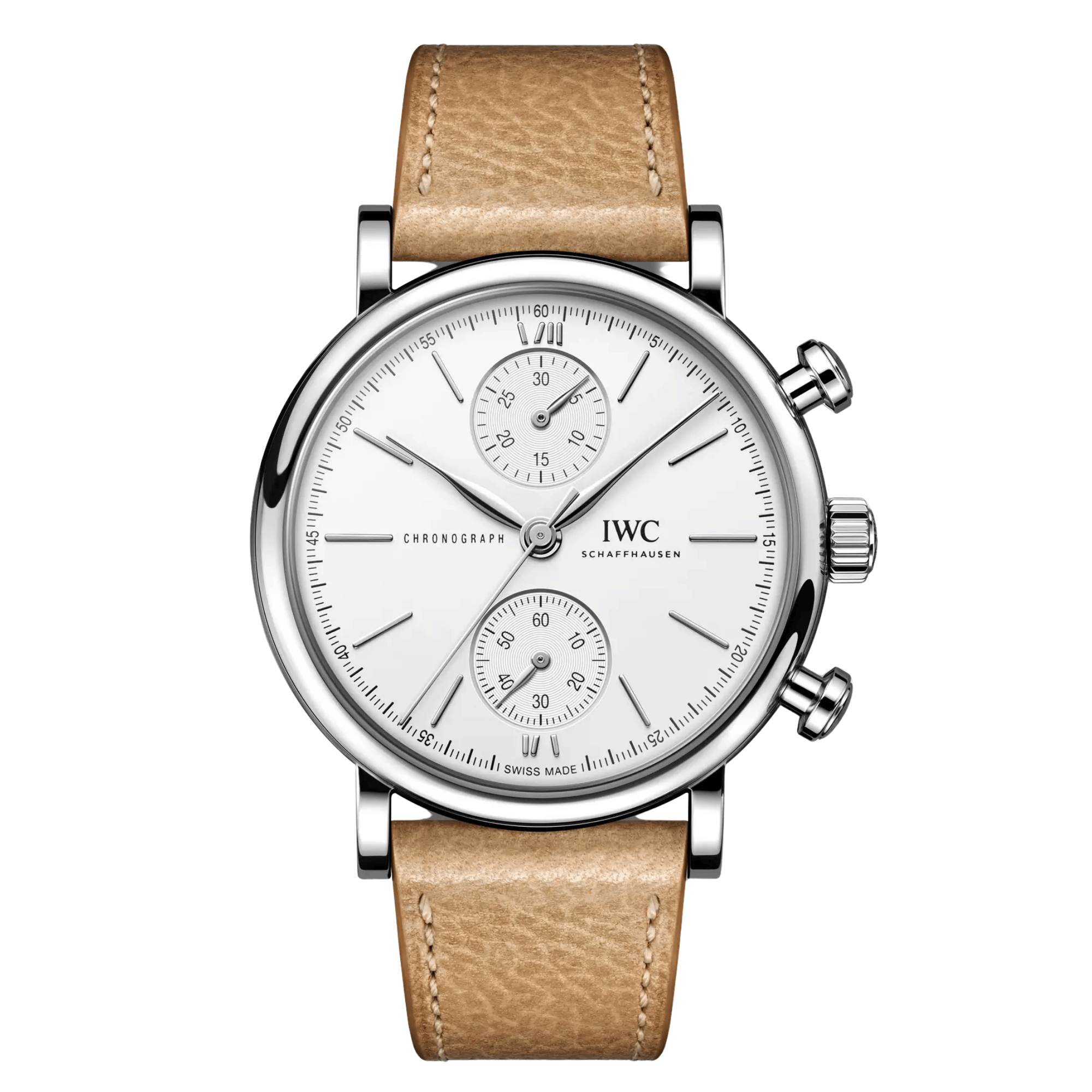 Montre IWC Portofino Chronographe automatique cadran argenté bracelet cuir 39 mm