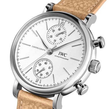 Montre IWC Portofino Chronographe automatique cadran argenté bracelet cuir 39 mm