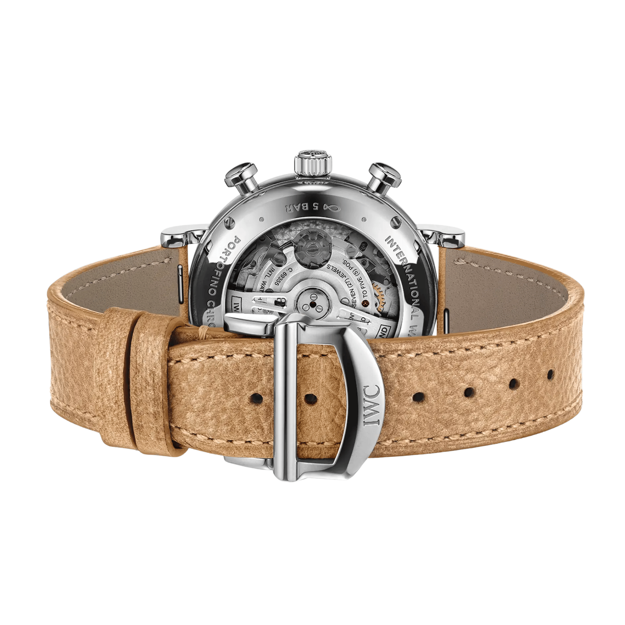 Montre IWC Portofino Chronographe automatique cadran argenté bracelet cuir 39 mm