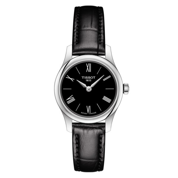 Montre Tissot T-Classic Tradition Lady quartz cadran noir bracelet cuir noir 25 mm