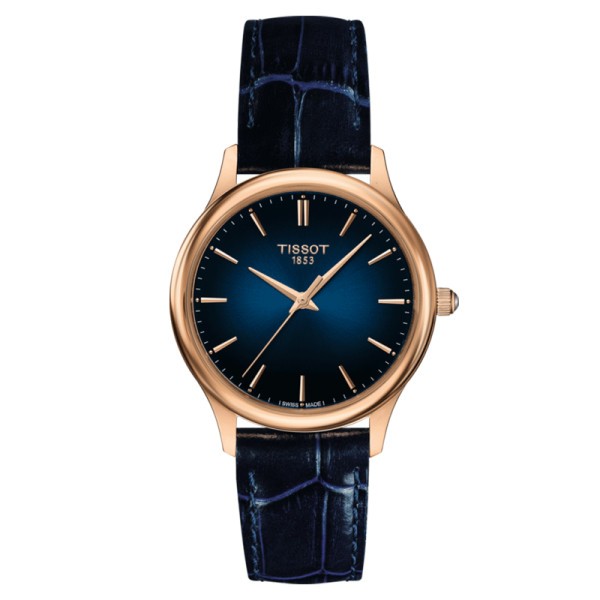 Montre Tissot T-Gold Excellence Lady quartz cadran bleu bracelet cuir bleu 32 mm