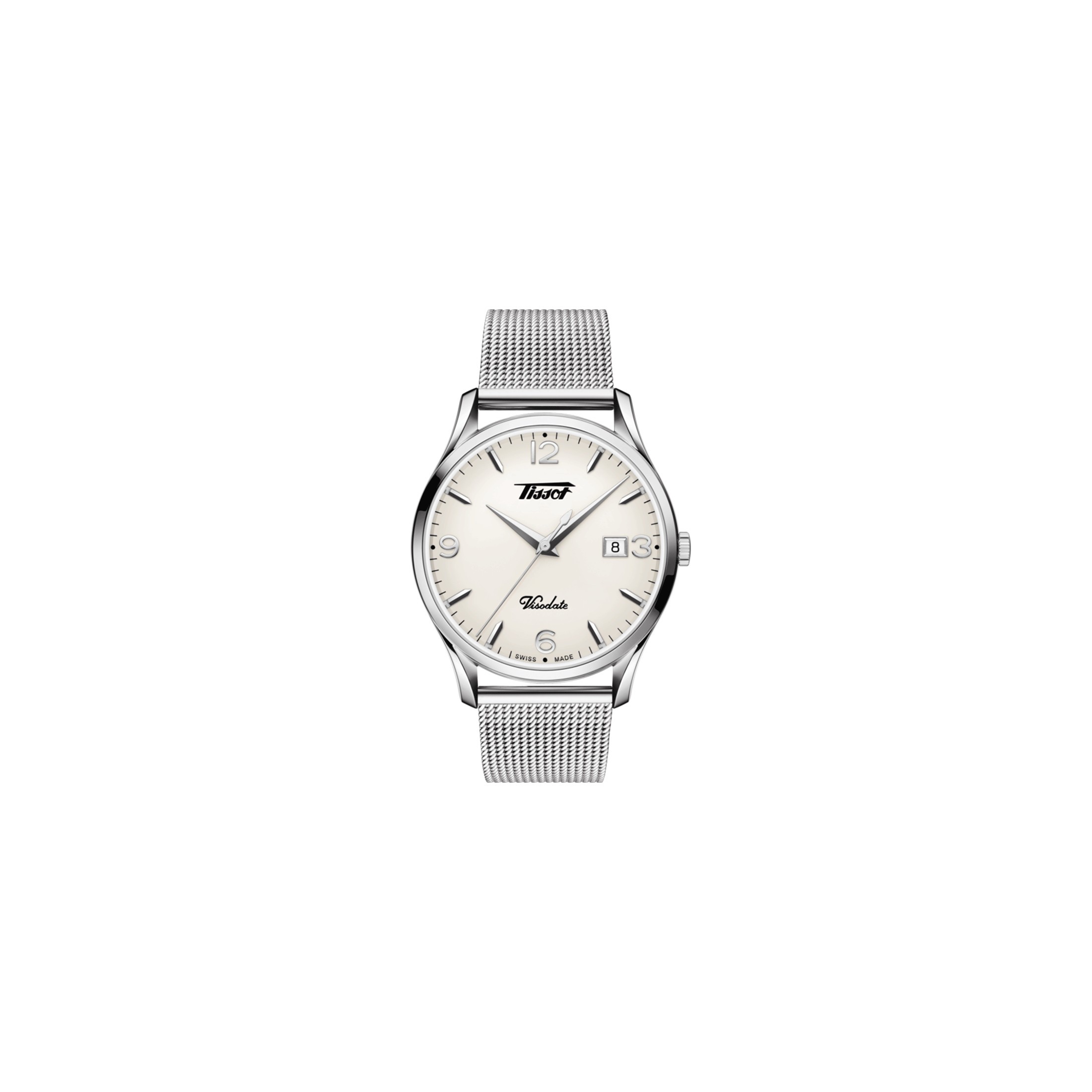 Montre Tissot Heritage Visodate quartz cadran argente bracelet maille milanaise 40 mm