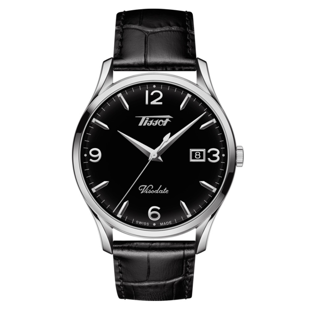 Montre Tissot Heritage Visodate quartz cadran noir bracelet cuir