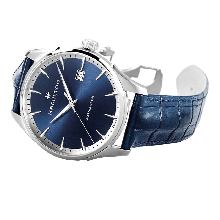Montre Hamilton Jazzmaster cadran bleu bracelet cuir bleu 40 mm