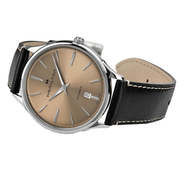 Montre Hamilton Jazzmaster Thinline cadran bronze bracelet cuir noir 40 mm