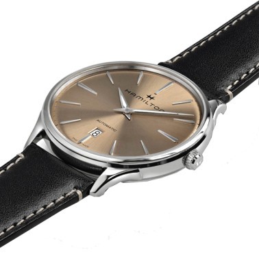 Montre Hamilton Jazzmaster Thinline cadran bronze bracelet cuir noir 40 mm