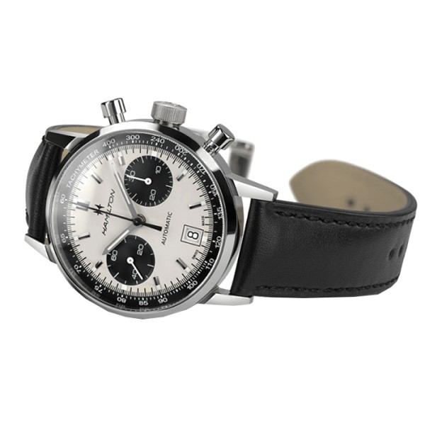 Montre Hamilton American Classic Intra-Matic cadran blanc bracelet cuir noir 40 mm H38416711
