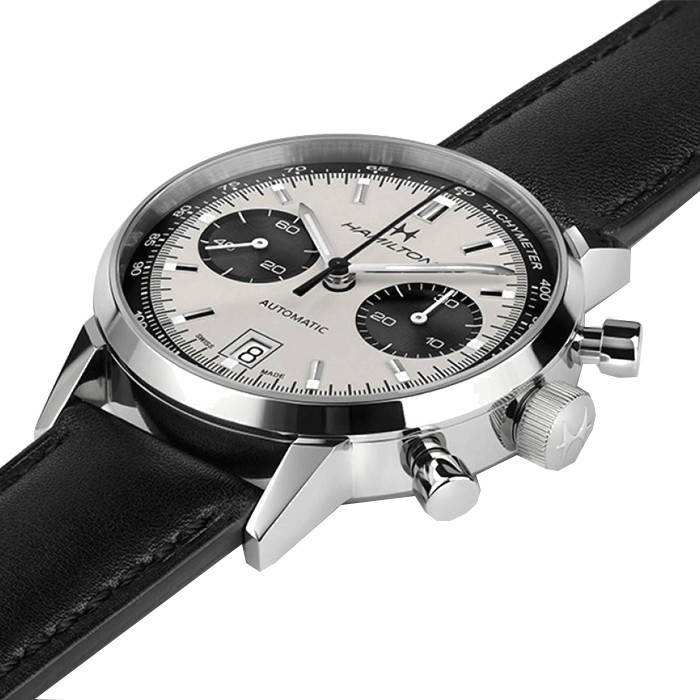 Montre Hamilton American Classic Intra-Matic cadran blanc bracelet cuir noir 40 mm H38416711