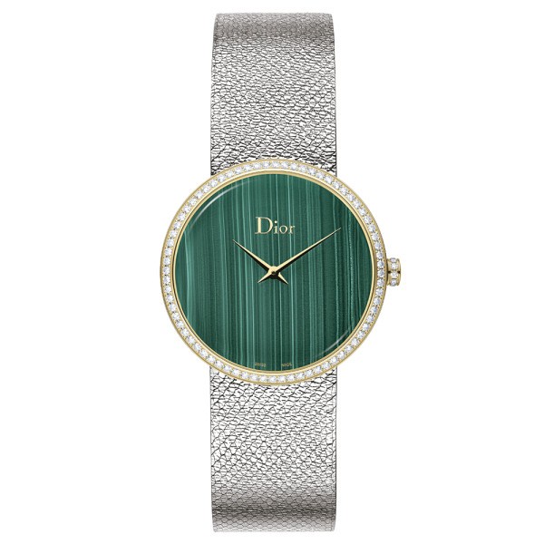 Montre D de Dior Satine cadran malachite lunette sertie 36 mm