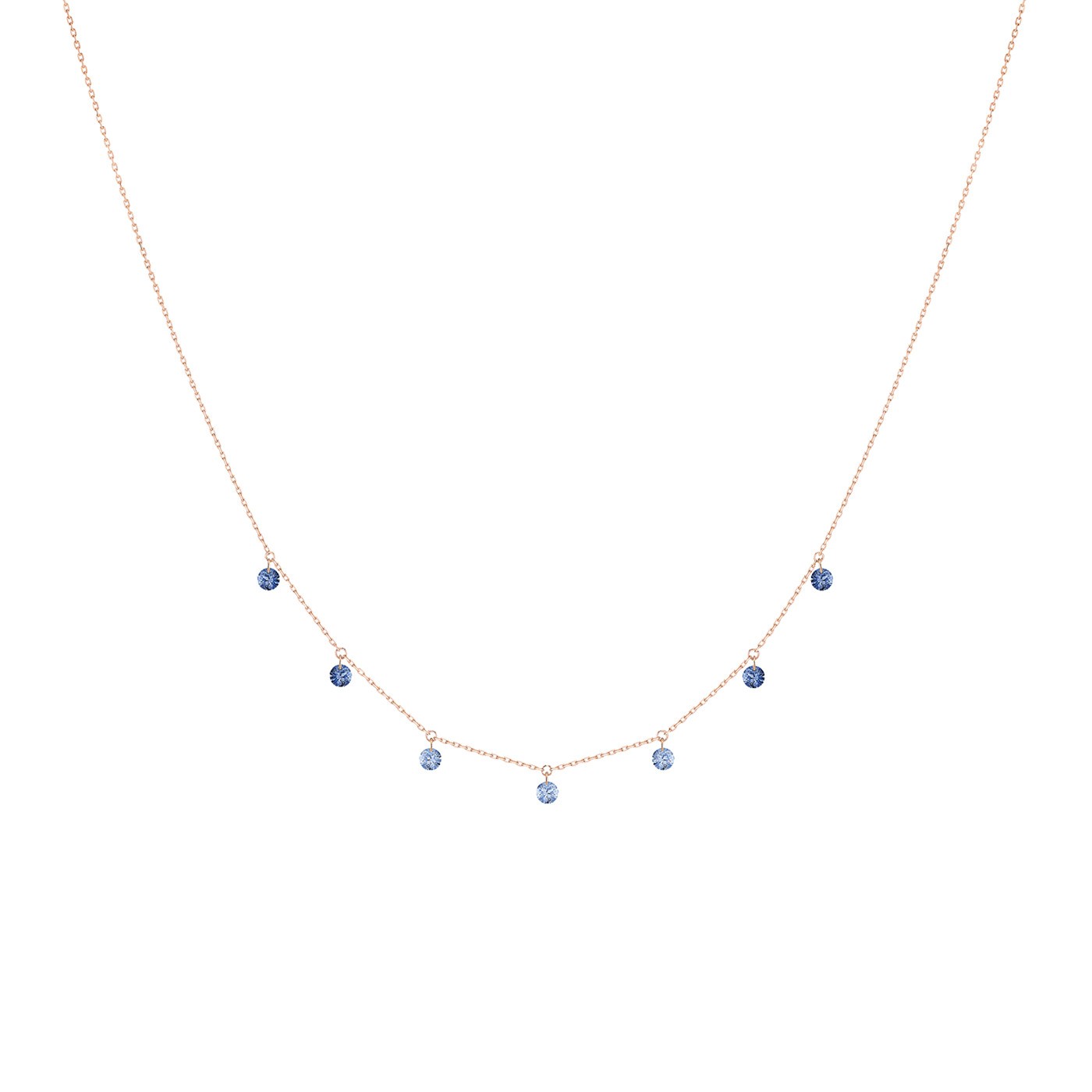 Collier La Brune et La Blonde Confetti Bleu en or rose et saphirs bleus 0,90 carat - Soldat_PL