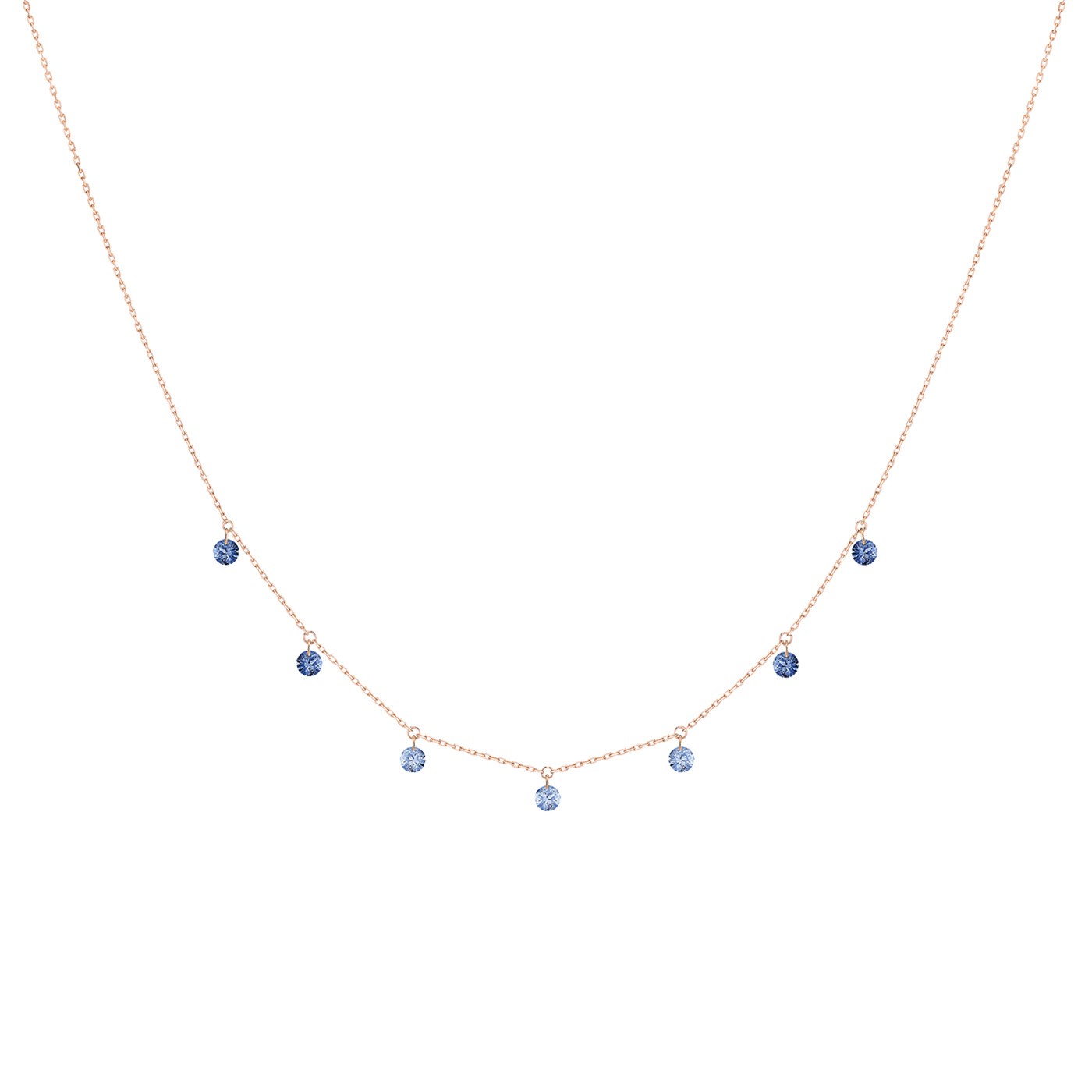 Collier La Brune et La Blonde Confetti Bleu en or rose et saphirs bleus 0,90 carat - Soldat