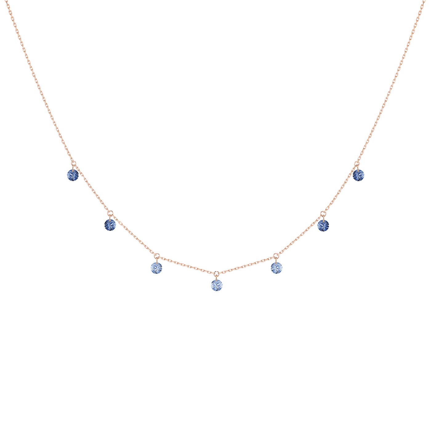 Collier La Brune et La Blonde Confetti Bleu en or rose et saphirs bleus 0,90 carat - Zoom