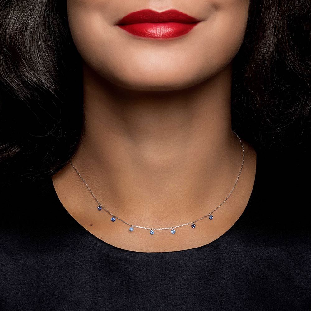 Collier La Brune et La Blonde Confetti Bleu en or rose et saphirs bleus 0,90 carat - Porte