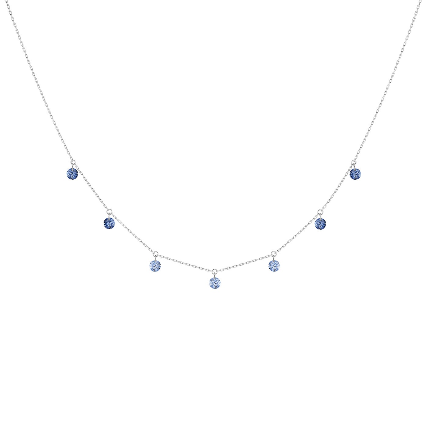 Collier La Brune et La Blonde Confetti Bleu en or blanc et saphirs bleus 0,90 carat - Zoom