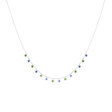Collier La Brune et La Blonde Confetti Rio en or blanc saphirs bleus et tsavorites 1,80 carat - Soldat_PL