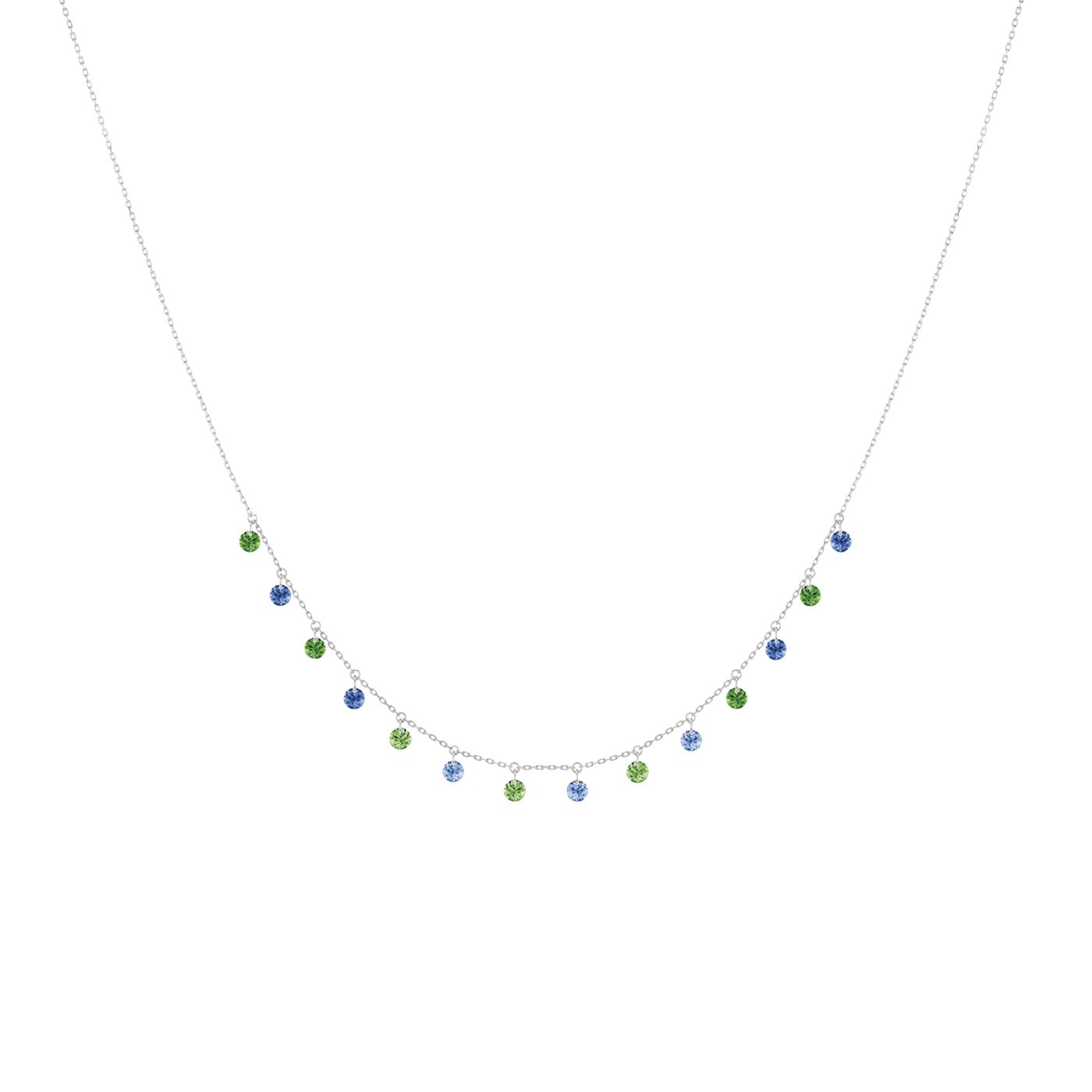 Collier La Brune et La Blonde Confetti Rio en or blanc saphirs bleus et tsavorites 1,80 carat - Soldat_PL