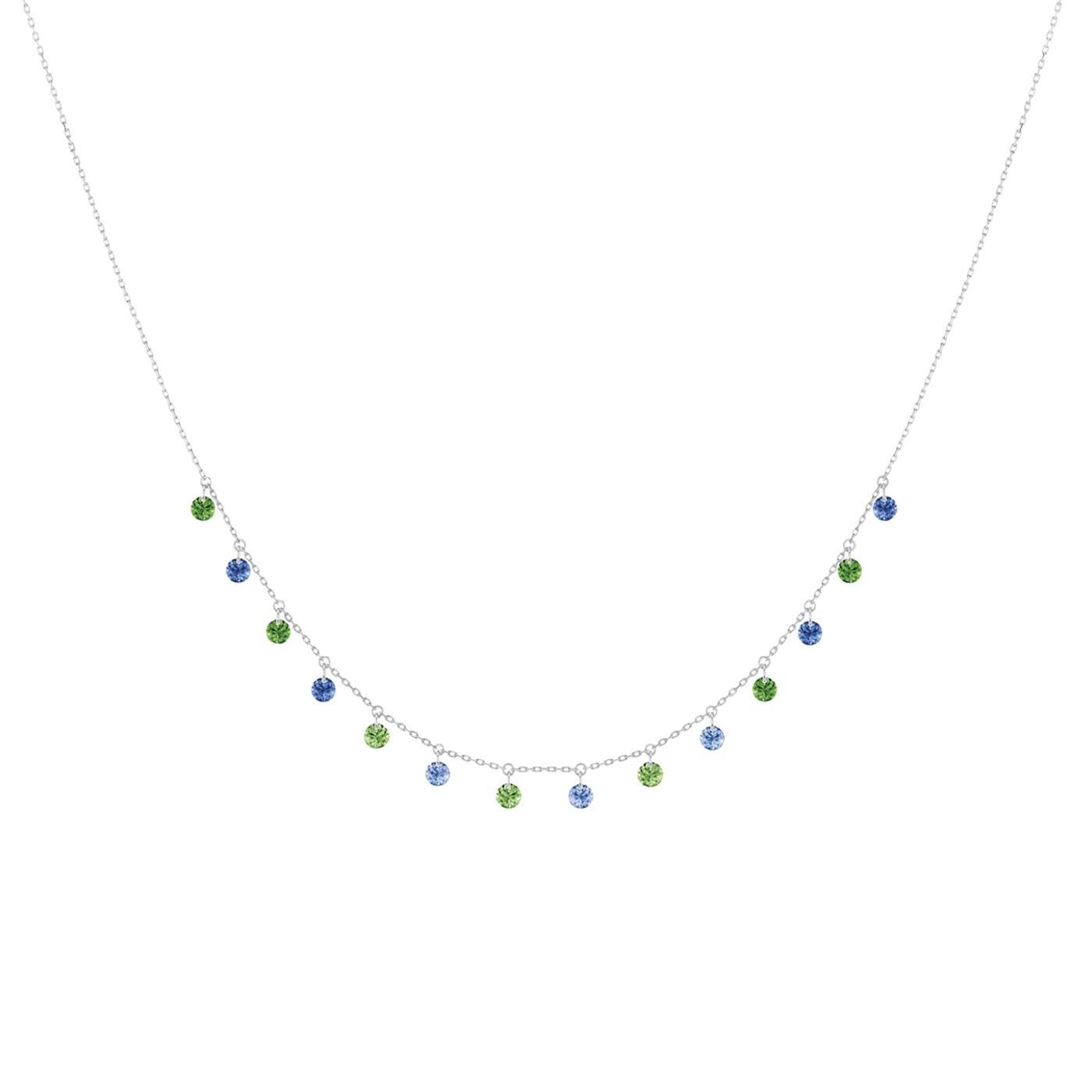 Collier La Brune et La Blonde Confetti Rio en or blanc saphirs bleus et tsavorites 1,80 carat - Soldat