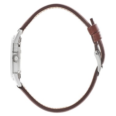 Montre Lip Himalaya quartz cadran argent bracelet cuir marron 29 mm