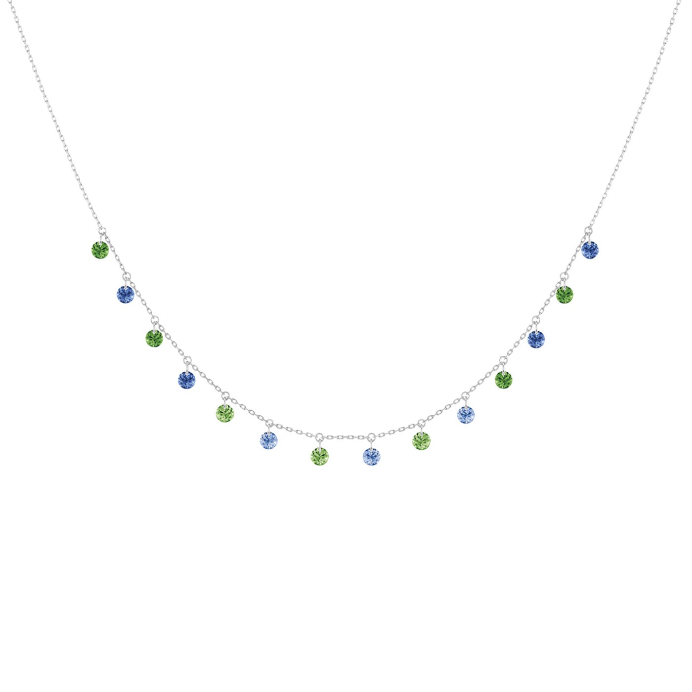 Collier La Brune et La Blonde Confetti Rio en or blanc saphirs bleus et tsavorites 1,80 carat - Zoom