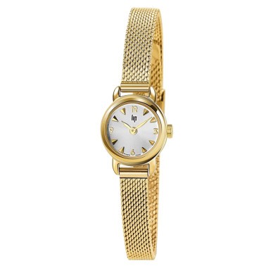 Montre Lip Henriette quartz cadran argent bracelet maille milanaise dorée 18,5 mm