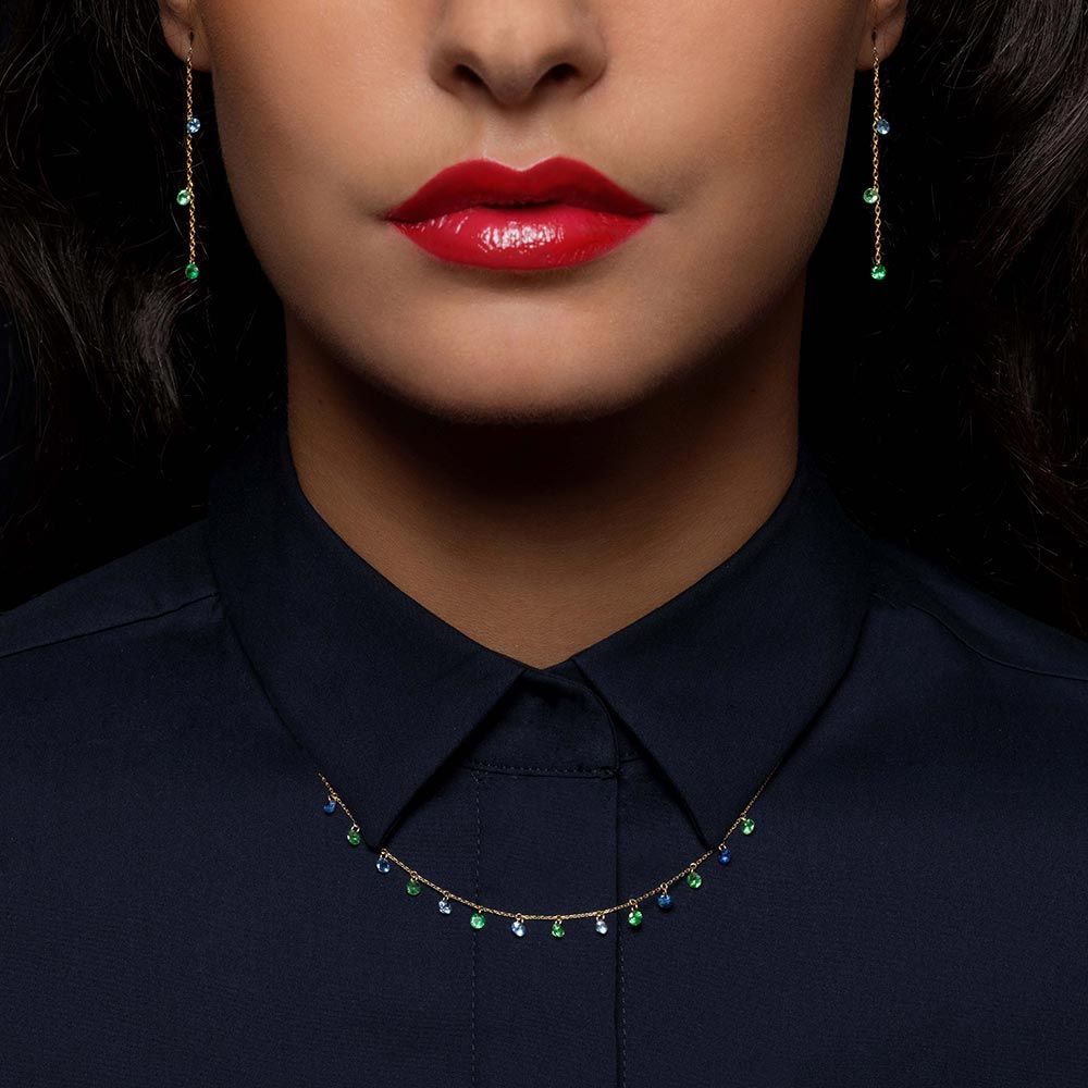 Collier La Brune et La Blonde Confetti Rio en or blanc saphirs bleus et tsavorites 1,80 carat - Porte