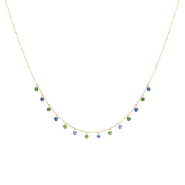 Collier La Brune et La Blonde Confetti Rio en or jaune saphirs bleus et tsavorites 1,80 carat - Soldat