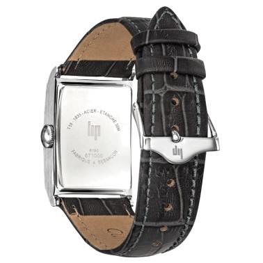 Montre Lip Churchill T18 quartz cadran argent bracelet cuir gris