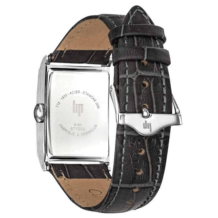 Montre Lip Churchill T18 quartz cadran argent bracelet cuir gris